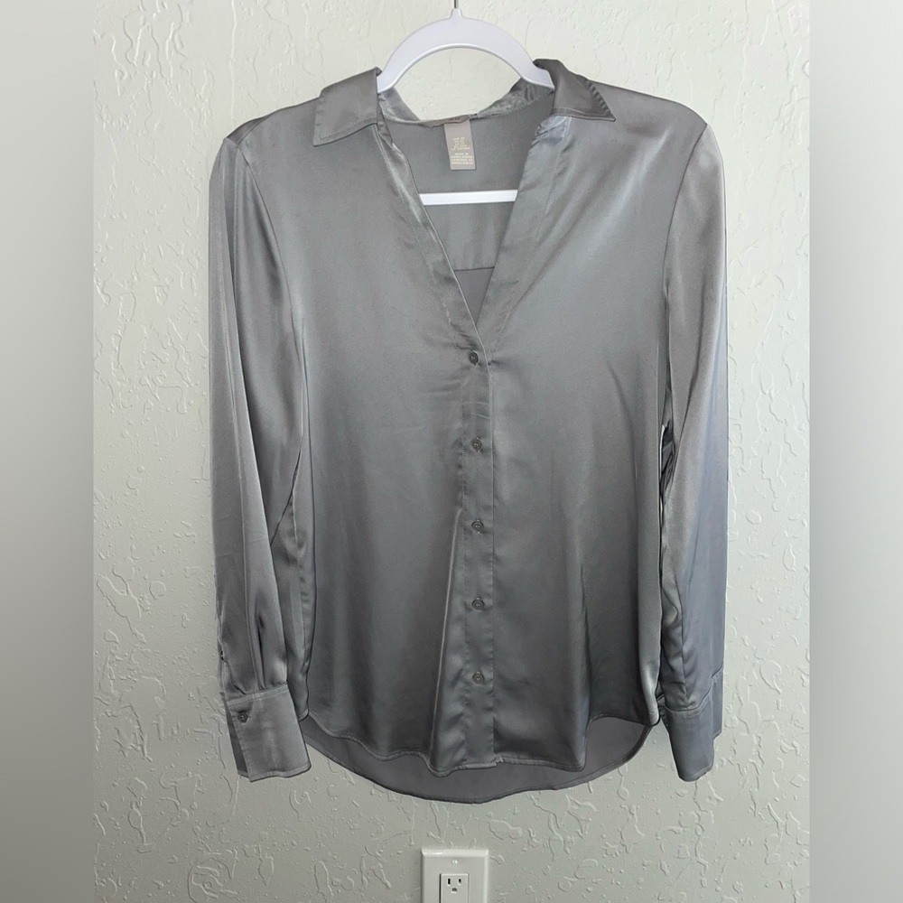 H&M grey silk top